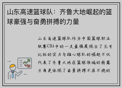 山东高速篮球队：齐鲁大地崛起的篮球豪强与奋勇拼搏的力量